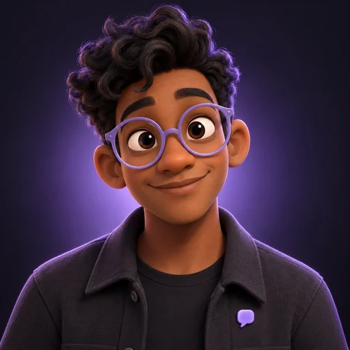 Sage, a friendly cartoon website assistant with purple glasses