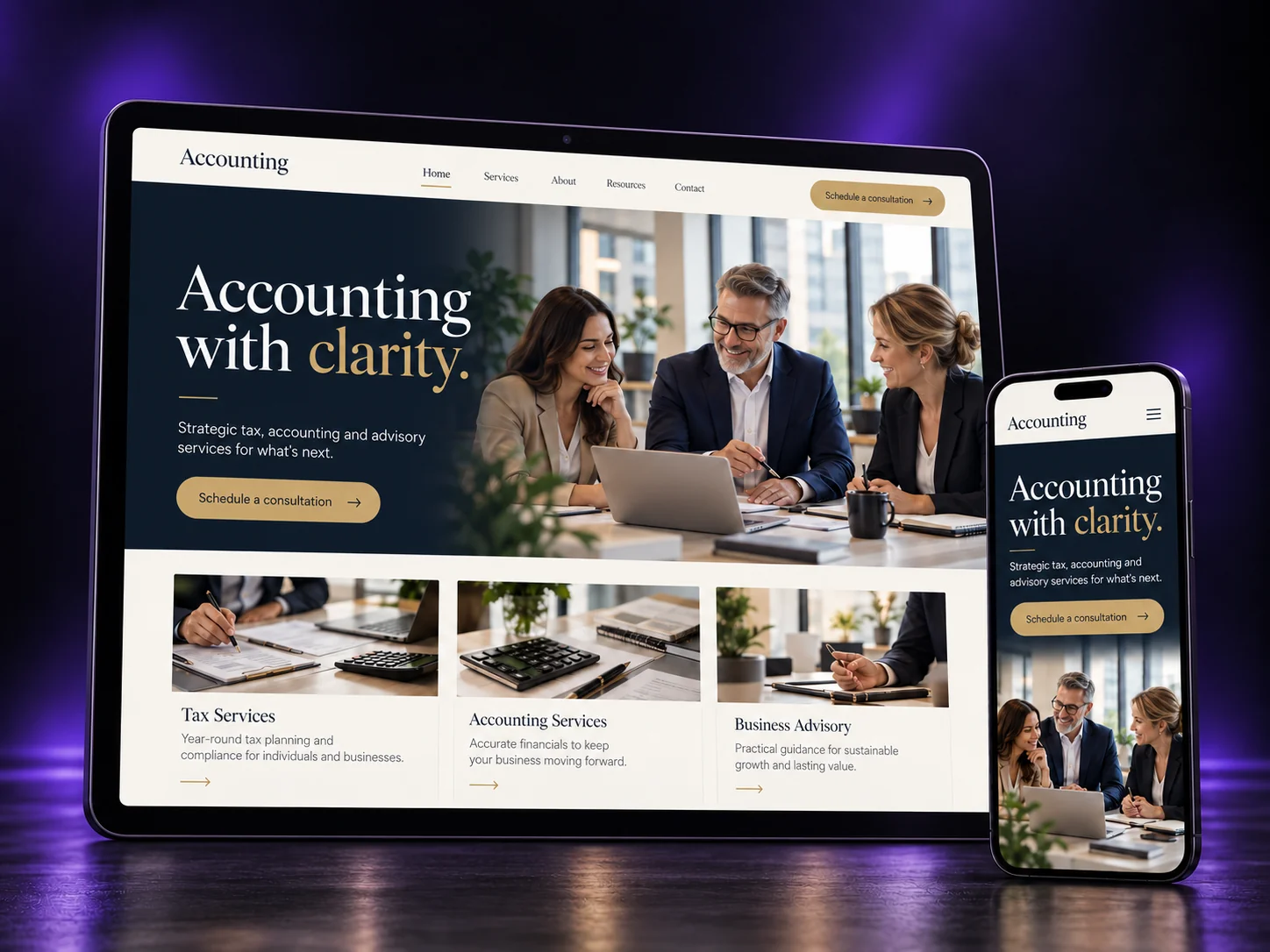 CPAs website mockup on a tablet and phone