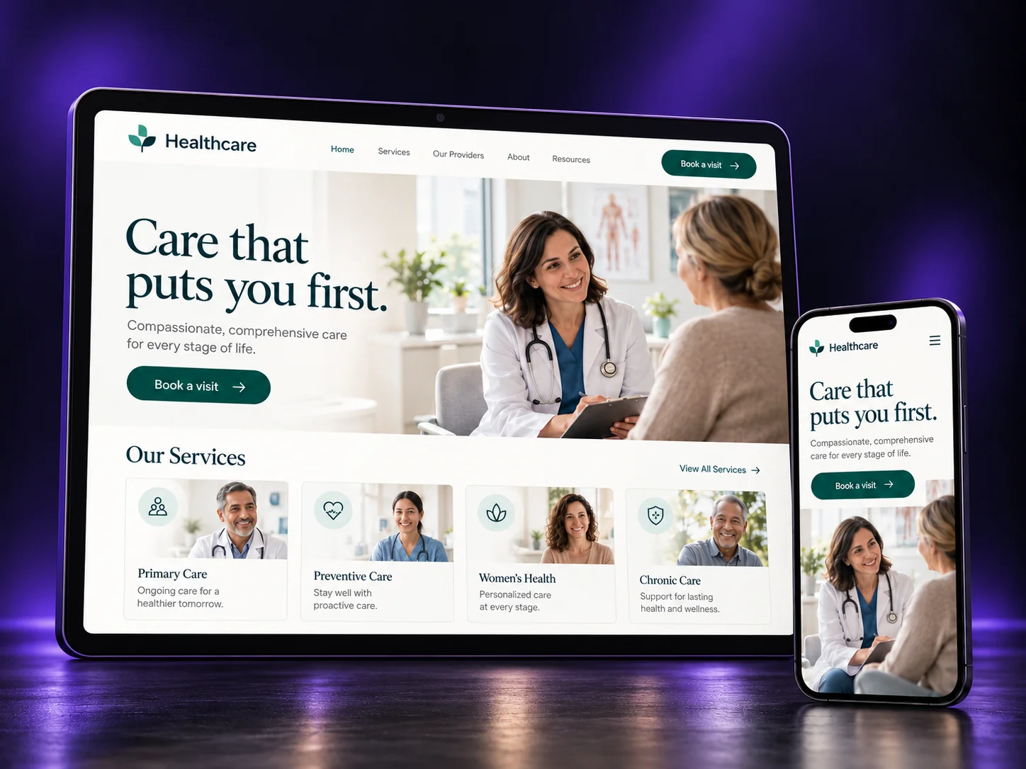 Doctors website mockup on a tablet and phone