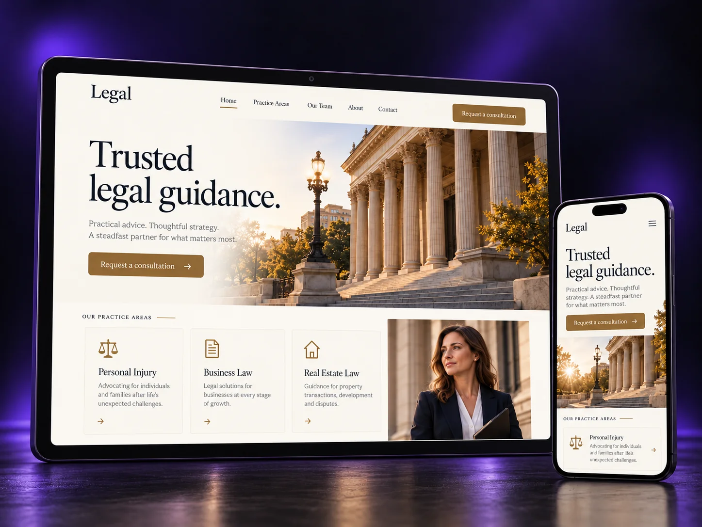 Lawyers website mockup on a tablet and phone